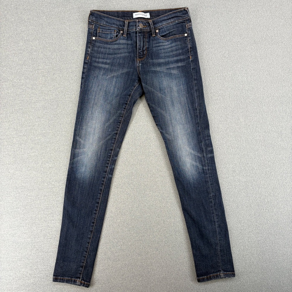 Banana Republic Premium Denim Skinny Jeans Dark Wash Petite 26P Stretch Pinup